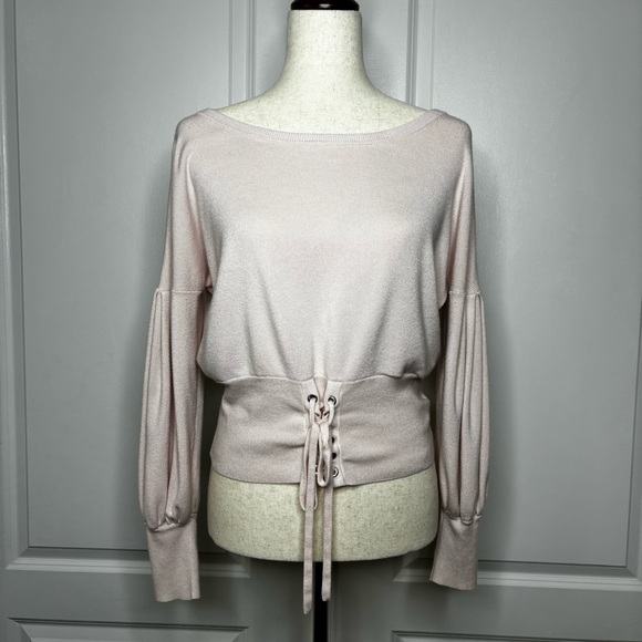 Express Corset, Puff Sleeve Sweater in light, soft pink, EUC - Picture 3 of 11